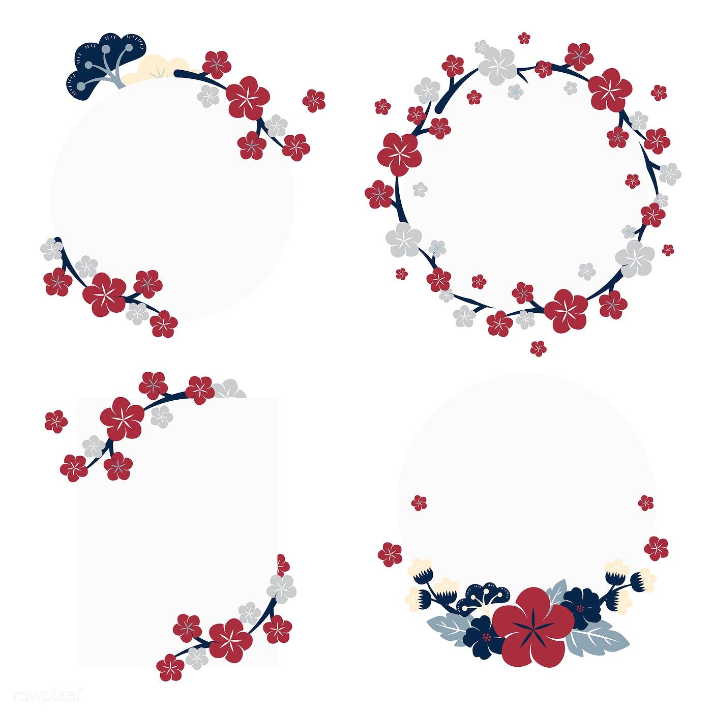 1400x1400 Round Colorful Floral Borders Vector Set Free Image