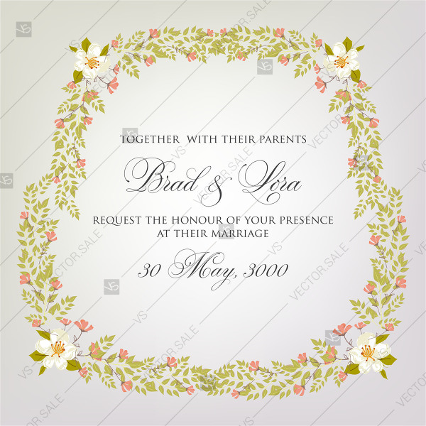 600x600 Floral Circle Wreath Vector Clipart For Wedding Invitation
