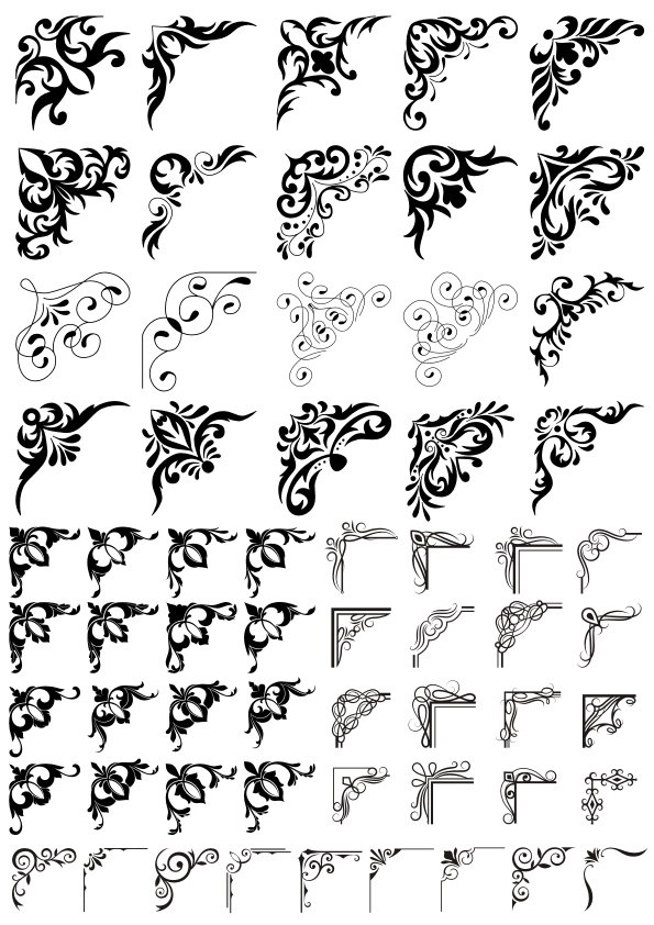 595x842 Floral Swirl Corner Vector Set Free Vector Cdr Free Download
