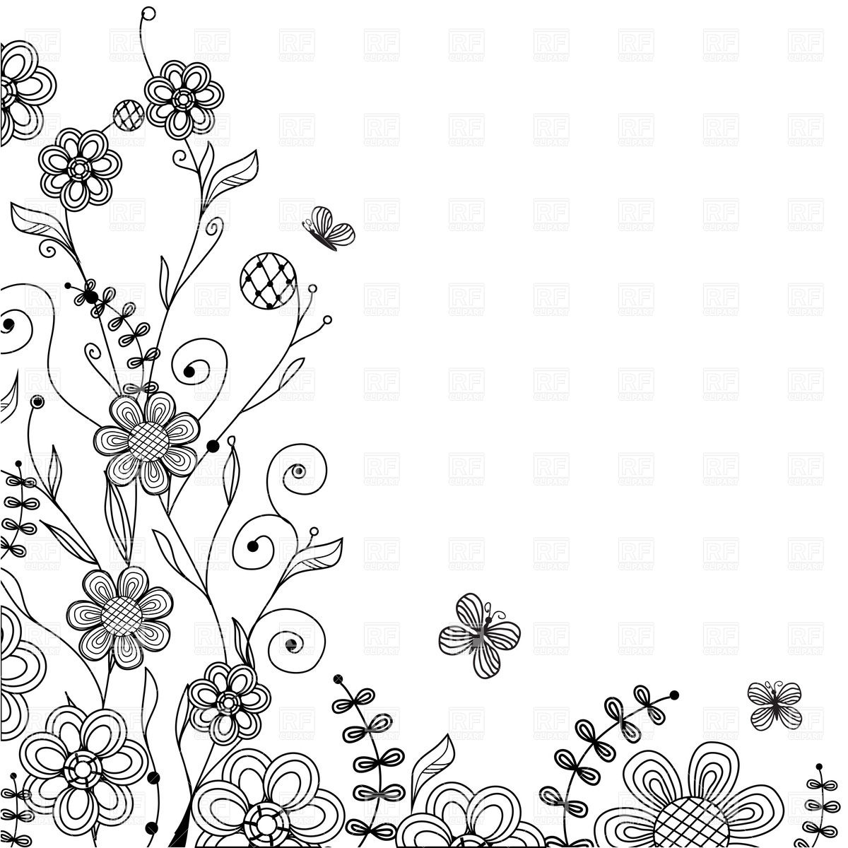 1200x1200 Ornate Floral Corner Vector Image Of Plants And Animals