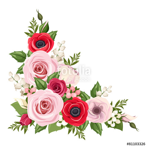 500x500 Red And Pink Flowers Vector Corner Background Stock Image