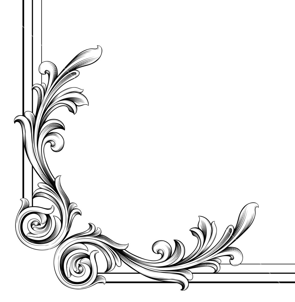 976x1000 Vector Engraved Floral Corner Royalty Free Stock Image