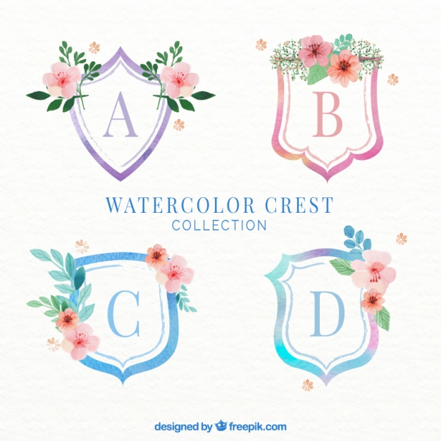 626x626 Several Watercolor Crests With Flowers Vector Free Download