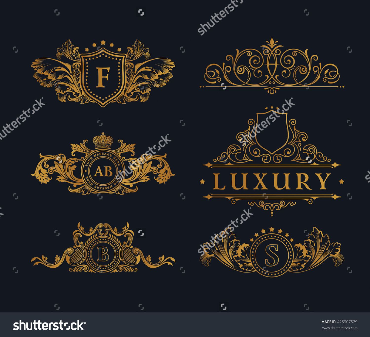 1500x1369 Vintage Gold Logos Crest Set Flourishes Calligraphic Royal