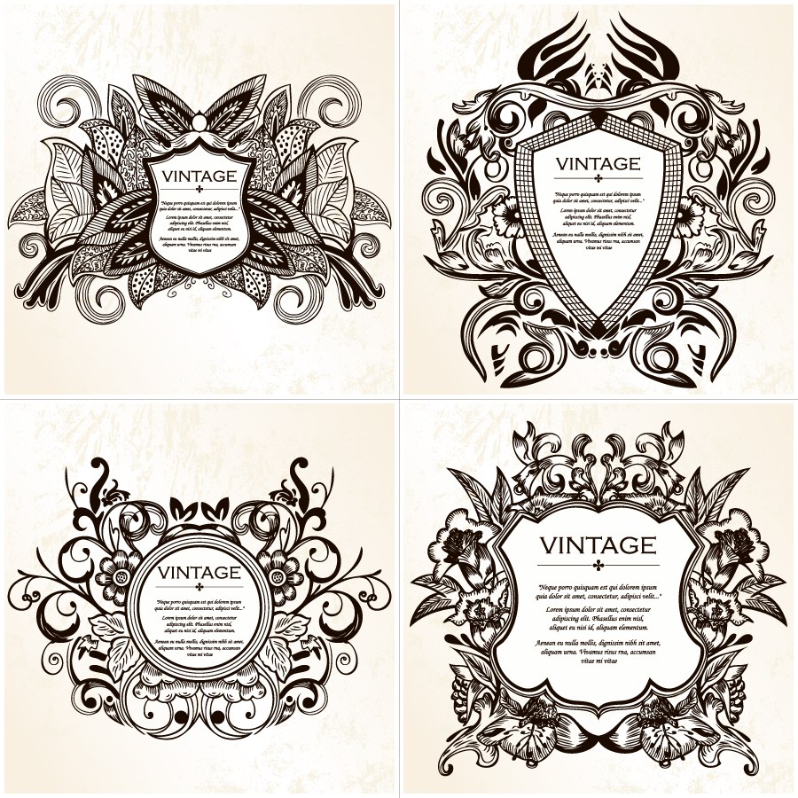 900x900 Coat Of Arms Shield With Floral Ornament Vector And Brushes Set