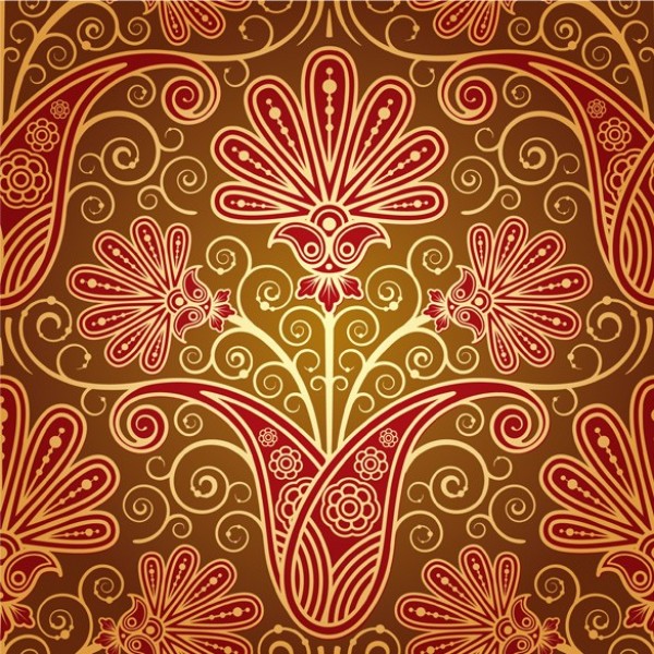 600x600 Floral Damask Vector Pattern Background Set