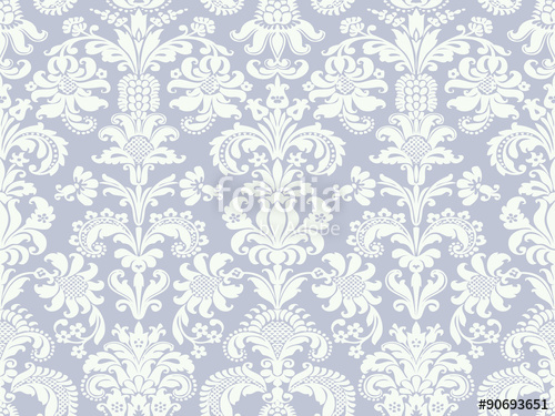 500x375 Vector Seamless Floral Damask Pattern Blue Light And White Stock