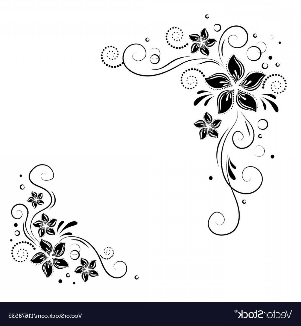 Floral Corner Design Ornament Black Flowers On Vector Handandbeak 1200x1296 Floral Corner Design Ornament Black Flowers On Vector Handandbeak