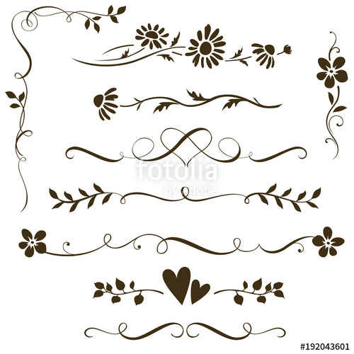 500x500 Set Of Calligraphic Floral Elements With Hearts For Wedding