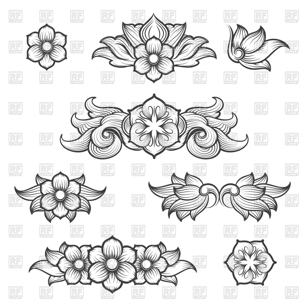 1200x1200 Set Of Vintage Engraving Floral Elements Vector Image Of Objects