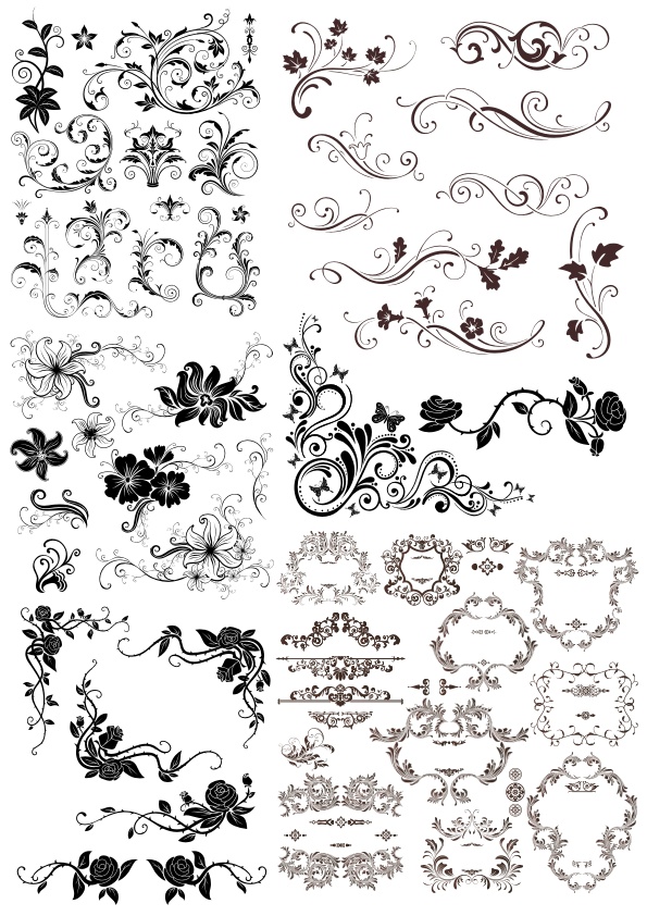 595x842 Decor Floral Elements Vector Set Free Vector Download In Cdr