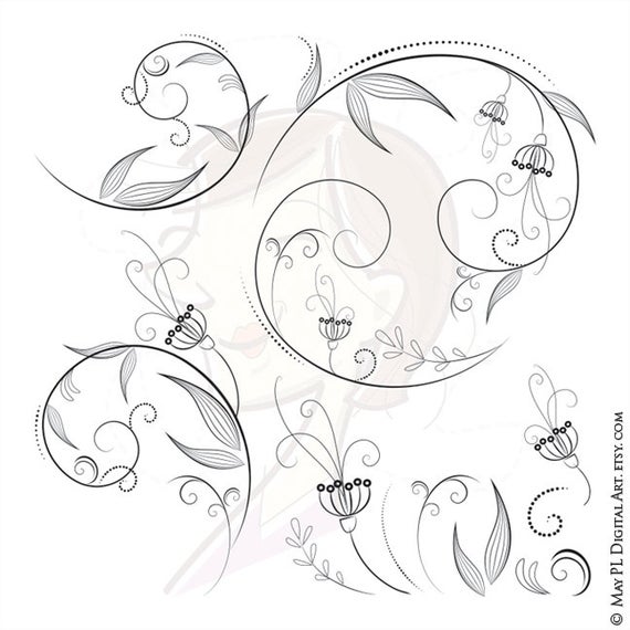 570x570 Floral Flourish Swirl Vector Clipart Includes Flowers Etsy