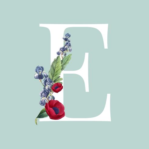 Floral Styled Letter E Typography 490x490 Floral Styled Letter E Typography