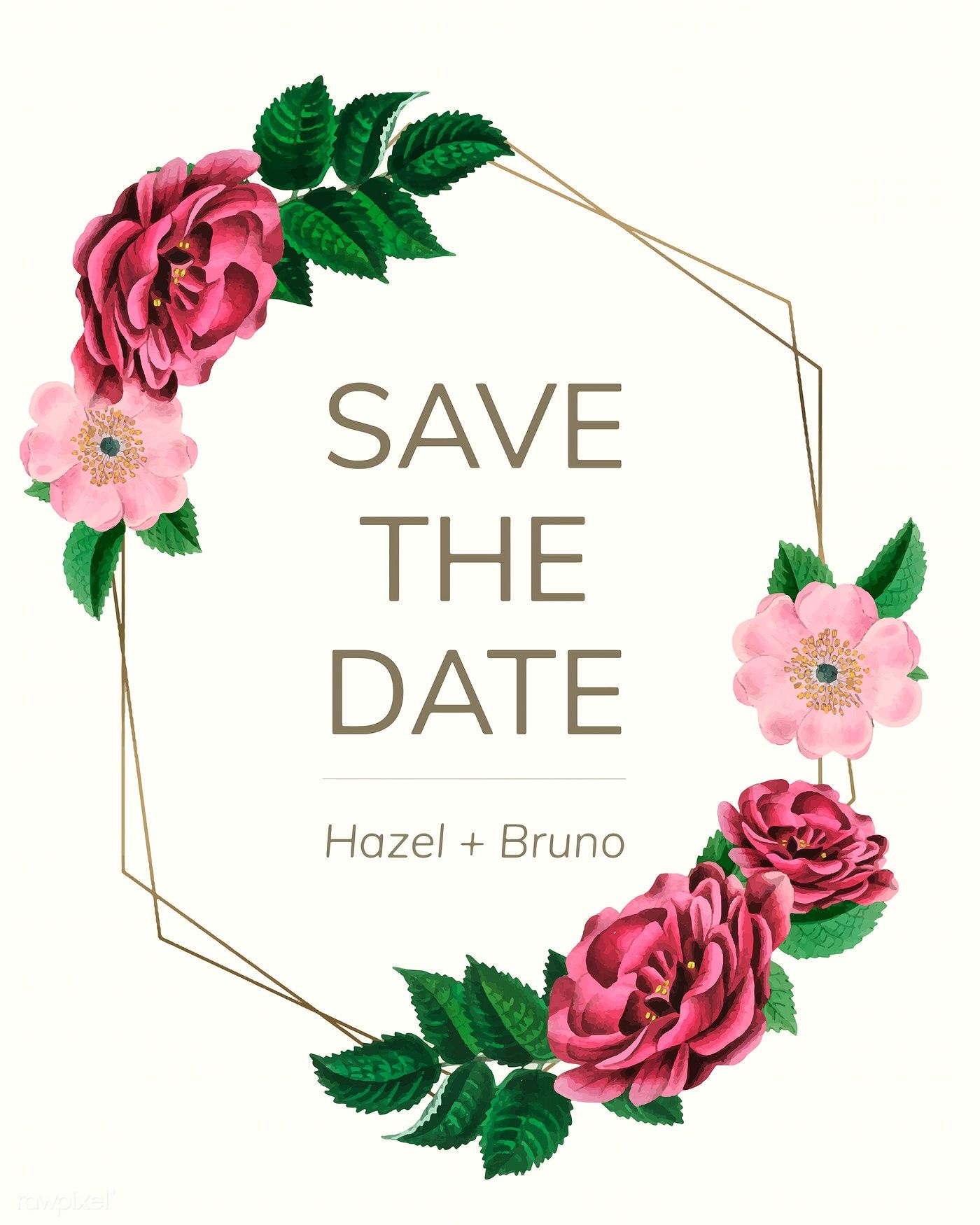 1400x1750 Save The Date With Floral Frame Vector Free Image