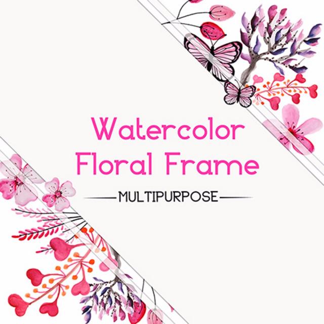 640x640 Watercolor Floral Frame, Watercolor Vector, Floral Vector, Frame