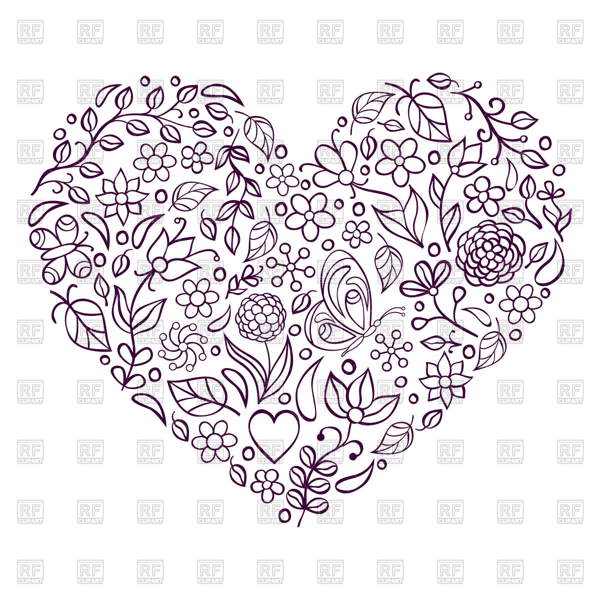 Hand Drawn Floral Heart Vector Image Of Design Elements 1200x1200 Hand Drawn Floral Heart Vector Image Of Design Elements