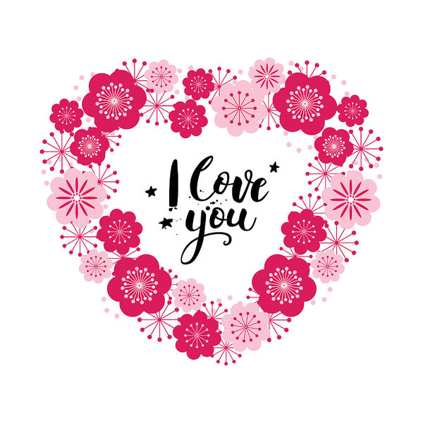 Valentine's Day Card With Lettering I Love You Floral Heart 600x600 Valentine's Day Card With Lettering I Love You Floral Heart