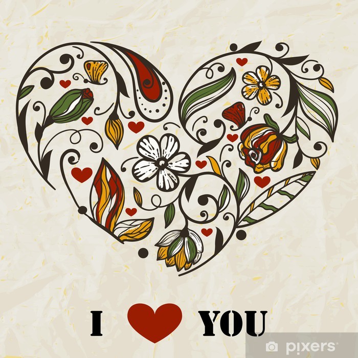 Vector Floral Heart On Crumpled Paper Texture Wall Mural Pixers 700x700 Vector Floral Heart On Crumpled Paper Texture Wall Mural Pixers