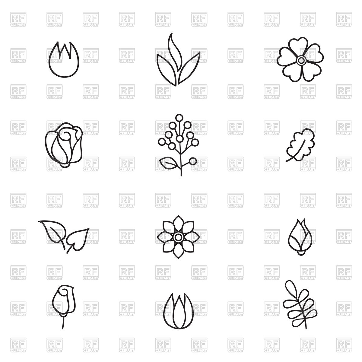 1200x1200 Floral Icon Set Flowers And Leaves Line Icons Vector Image