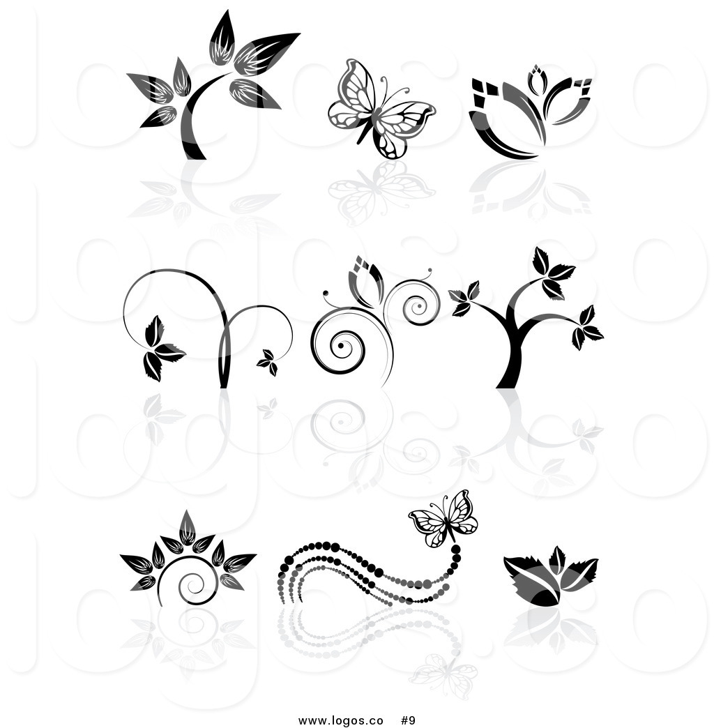 1024x1044 Black And White Vector Collage Of Floral And Butterfly Logo Icons