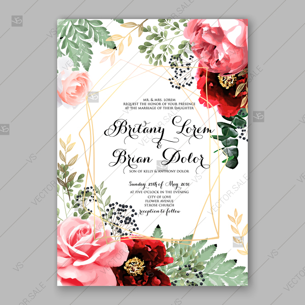 600x600 Watercolor Floral Pink Peony Rose Maroon Flower Fern Wedding