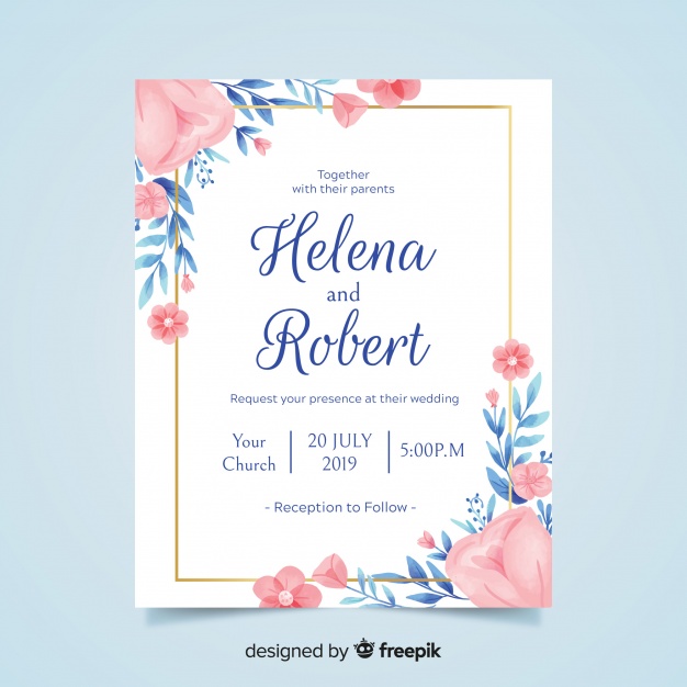 Lovely Floral Wedding Invitation With Golden Frame Vector Free 626x626 Lovely Floral Wedding Invitation With Golden Frame Vector Free