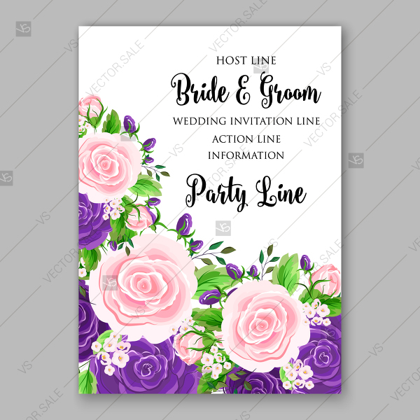 Wedding Invitation Card Template Purple Pink Rose Greenery Floral 600x600 Wedding Invitation Card Template Purple Pink Rose Greenery Floral
