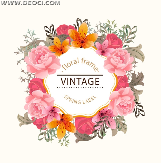 620x625 Beautiful Spring Floral Frame Label Design Vector Material