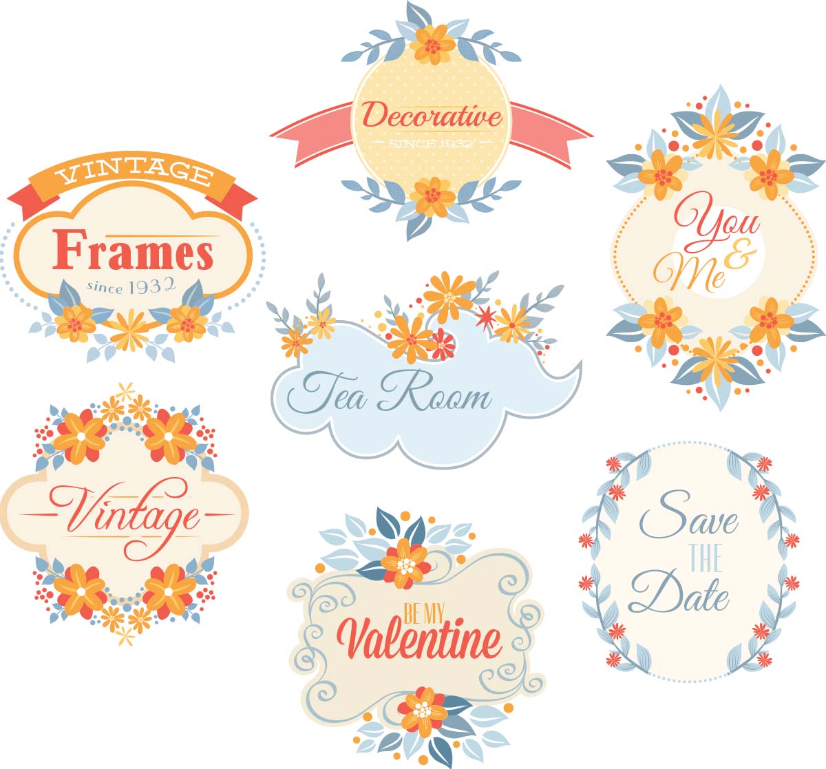 1200x1117 Floral Frames Labels Set Vector Free Download
