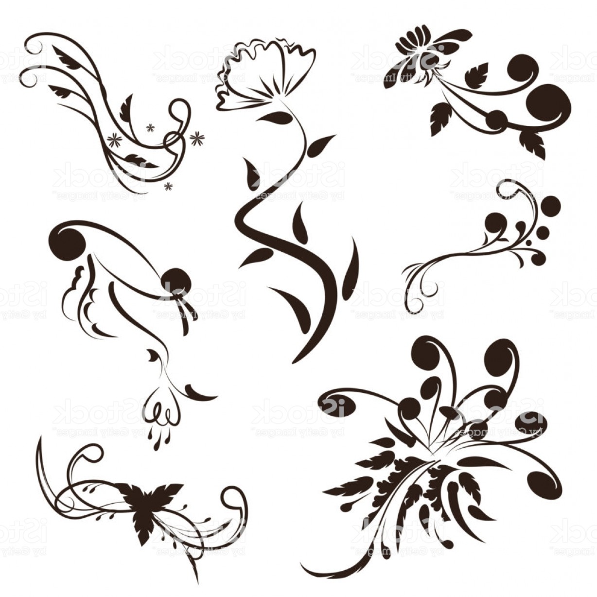 1228x1228 Flower And Leaves Vector Swirl Line Design Floral Swirl