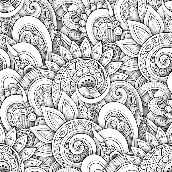 600x600 Monochrome Seamless Pattern With Floral Motifs Vector Illustration
