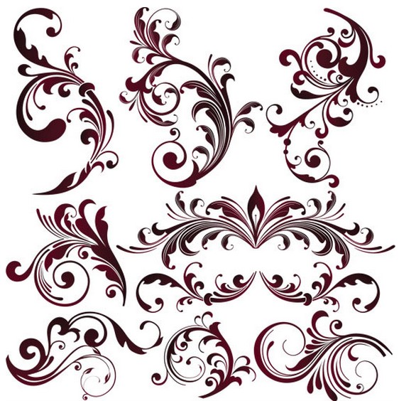 562x564 Maroon Floral Ornaments Vector Set Free Download