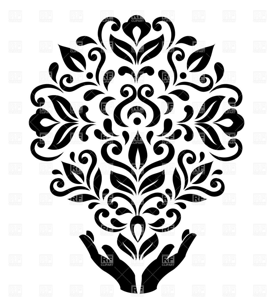 1072x1200 Stylized Hands Holding Round Floral Ornament Vector Image
