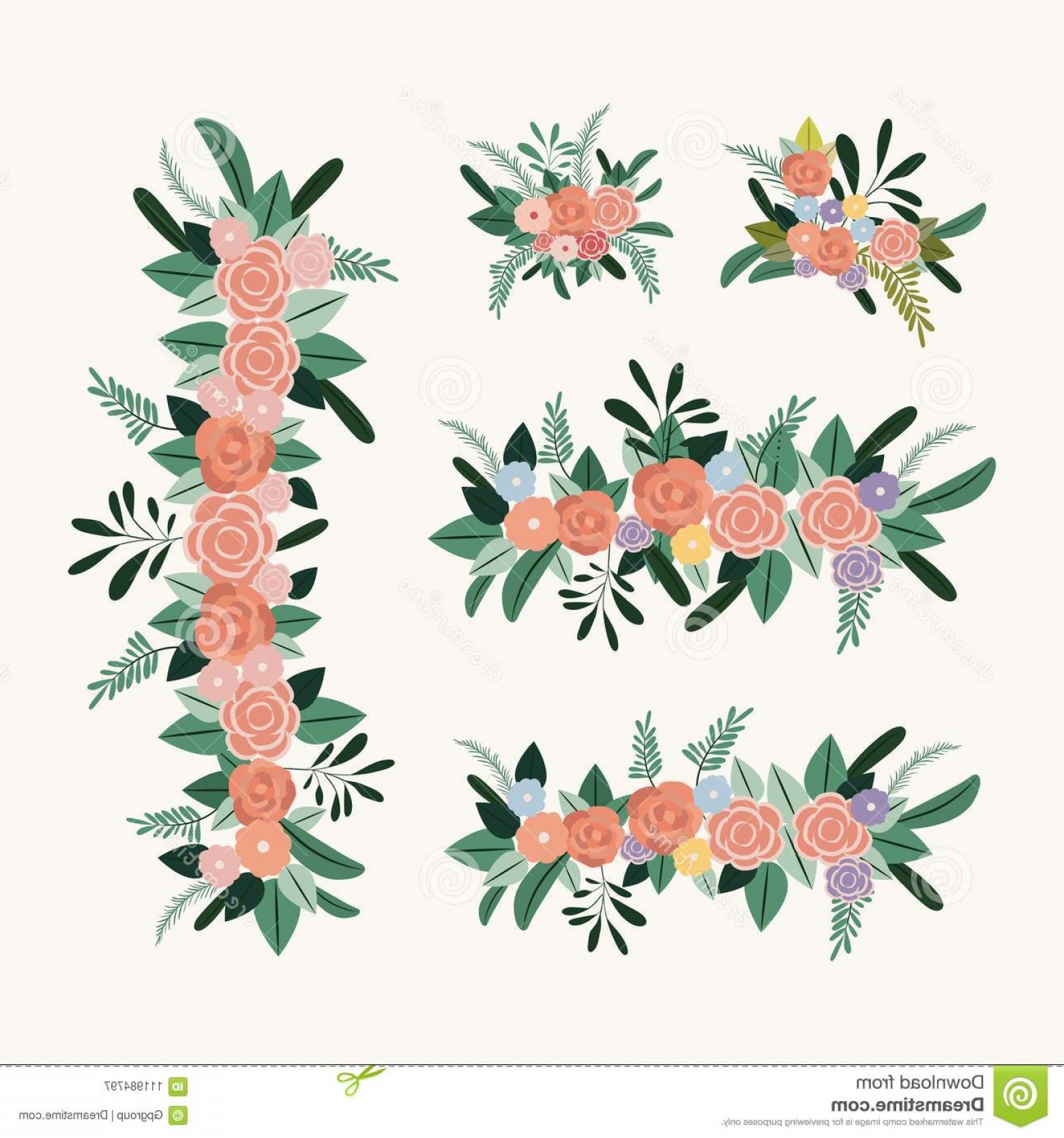 1560x1668 White Background Set Decorative Floral Ornaments Vector