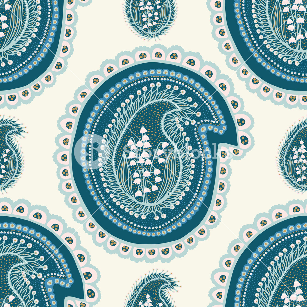 1000x1000 Hand Drawn Lily Of The Valley Floral Paisley Damask Illustration