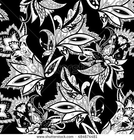 450x470 Black And White Floral Paisley Pattern Vector Illustration