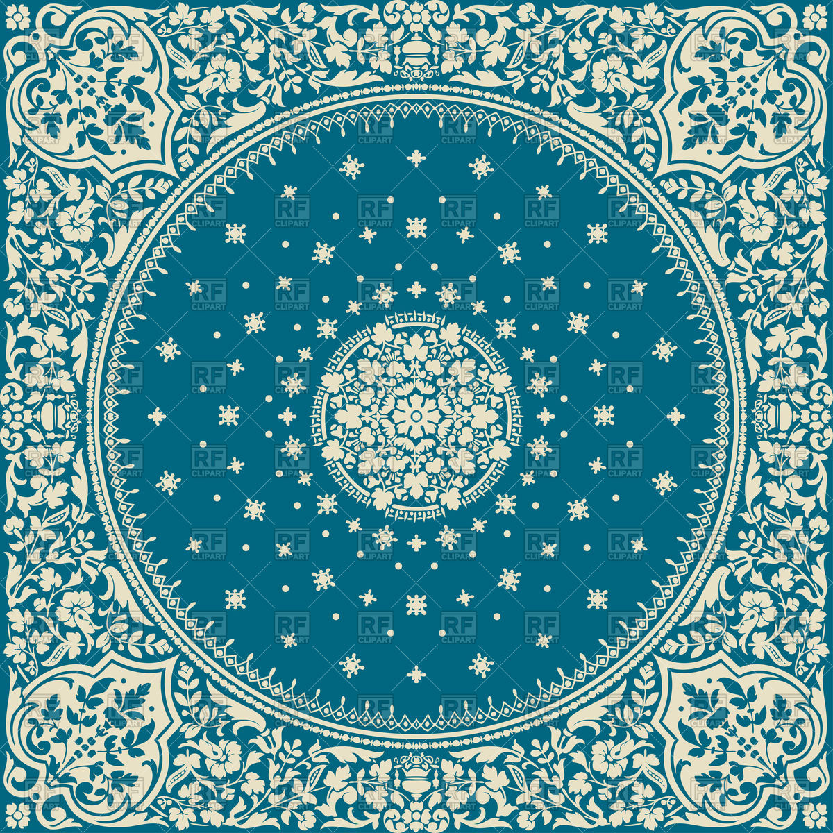 1200x1200 Eastern Pattern With Floral Paisley On Blue Background Vector