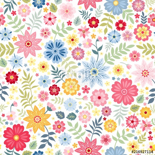 500x500 Seamless Ditsy Floral Pattern With Cute Little Flowers On White