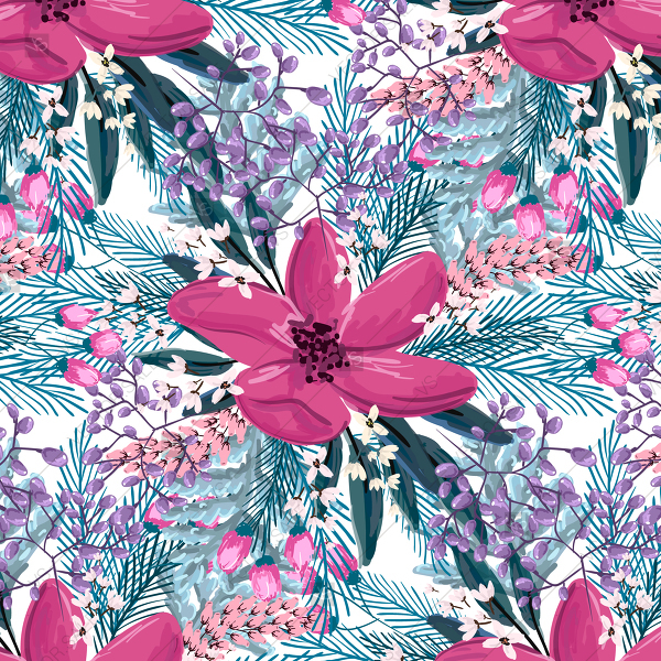 600x600 Seamless Poinsettia Winter Fir Floral Pattern Vector Background