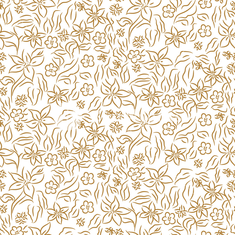 1000x1000 Seamless Vector Pattern Floral Print Sketched Flower Gold