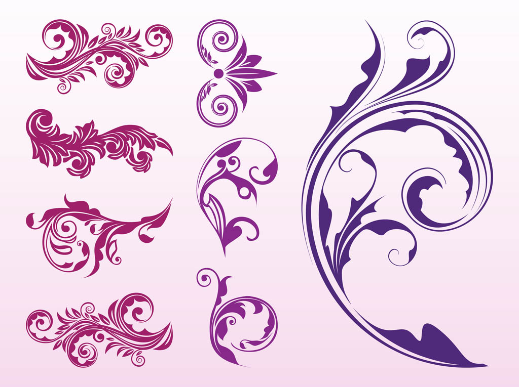 1024x765 Floral Scrolls Set Vector Art Graphics