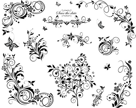 462x368 Pink And Black Floral Scroll Free Vector Download