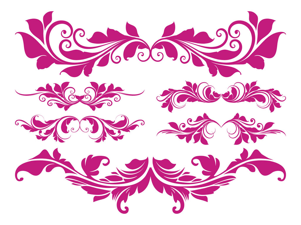 1024x765 Retro Flower Scrolls Vector Art Graphics