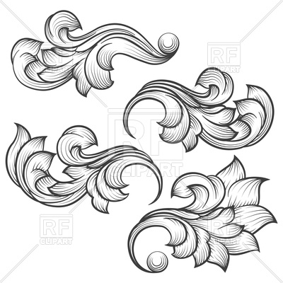 400x400 Baroque Engraving Leaf Scroll Vector Image Of Design Elements