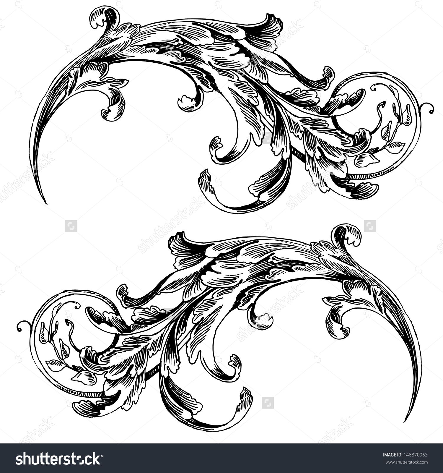 1500x1600 Vector Vintage Baroque Engraving Floral Scroll Filigree Design