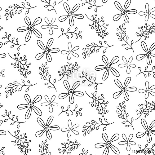 500x500 Seamless Pattern With Hand Drawn Flowers, Black And White Floral