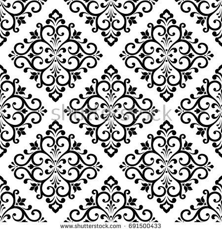 450x470 Damask Wallpaper A Seamless Vector Background Black And White