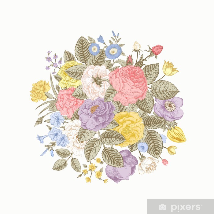 700x700 Vintage Floral Vector Bouquet Wall Mural