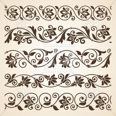 400x400 Set Of Five Curly Vintage Floral Borders Vector Image Of Borders