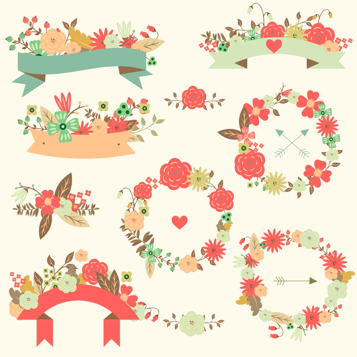 Floral Vector Wedding Ribbon Pattern Set Free Download 1200x1200 Floral Vector Wedding Ribbon Pattern Set Free Download